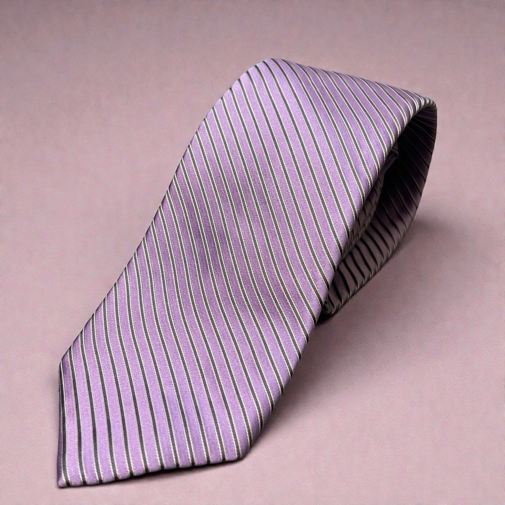Robert Talbott Best of Class Silk Neck Tie Purple Silver Gray Stripes 3 1/8" USA